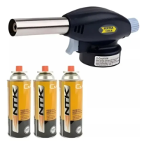 Maçarico Portátil Culinário Reparos com Regulagem + 3 Refis