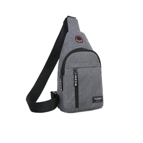 Mochila Transversal com Saida para Fone de Ouvido Cinza