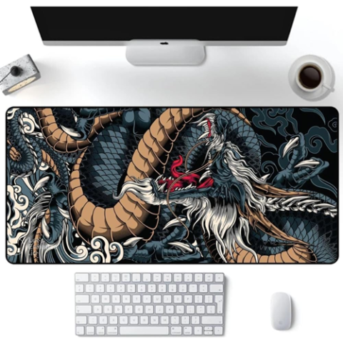 Mouse Pad Gamer Speed Extra Grande Dragão Azul Premium com Borda Costurada 70cmx35cm Gaxmark
