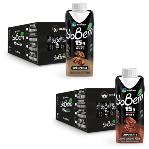 Pack 12 Unidades YoBem Bebida Proteica Café Expresso ou Chocolate 15g de Proteínas