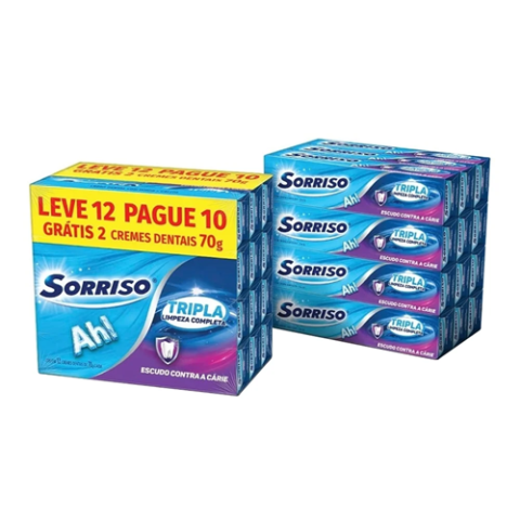 Pack com 12 Unidades Creme Dental Sorriso Tripla Limpeza Completa 70g