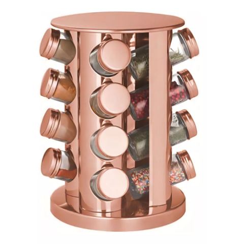 Porta Tempero Condimento Giratório Rose Gold 16 Potes Vidro