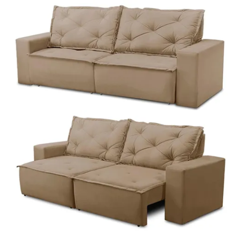 Sofá Retrátil Reclinável 2 Lugares Molas 1,50m Ana Suede Cor Cappuccino