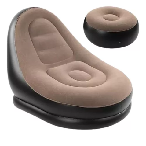 Sofá Inflável Luxo + Puf Cama Marrom Confortável 2 Em 1 Marrom Python Fly