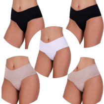 Kit 5 Calcinhas Cintura Alta Compressão Cós Alto Fitness Power Zero Barriga Pala Cós Duplo