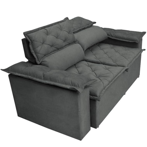 Sofá Retrátil e Reclinável Cama Inbox Compact 1,50m Tecido Suede Velusoft Cinza