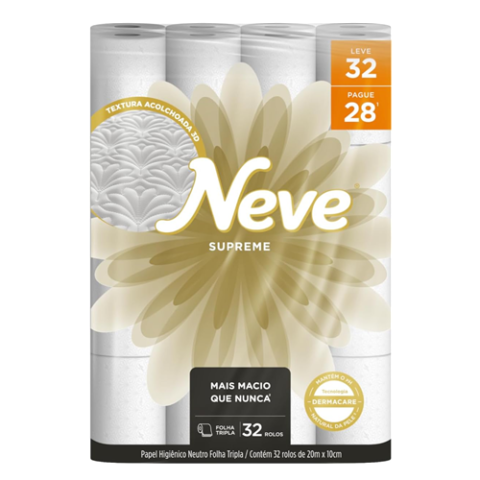 Pack 32 Rolos de Papel Higiênico Supreme Folha Tripla 20m Neve