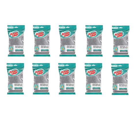 Kit 10 Com Esponja Multiuso Em Poliester Flashlimp Não Risca