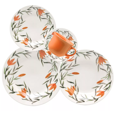 Aparelho De Jantar E Chá Donna Lírios 20 Peças Oxford Biona