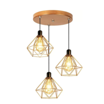 Conjunto Lustre Pendente Diamante Triplo Aramado E27 Cobre