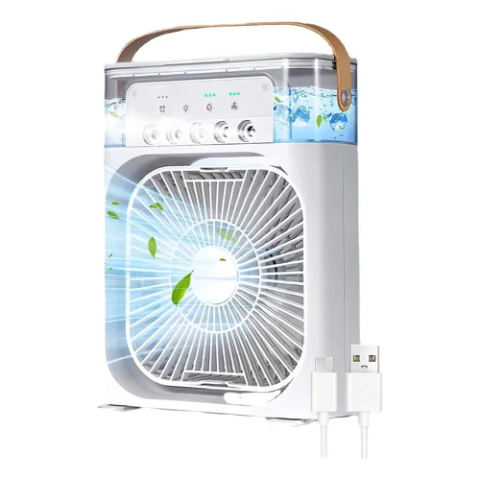Ventilador Umidificador Portátil de Mesa LED Recarregavel 3 Velocidades