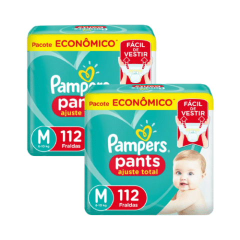 2 Pacotes Fraldas Pampers Pants Ajuste Total M 112 Unidades
