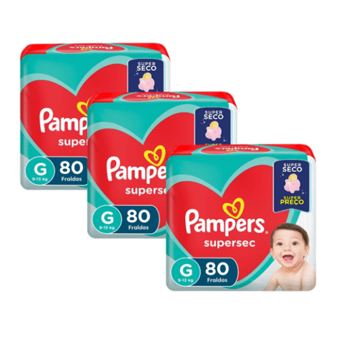3 Pacotes Fralda Pampers Supersec G 80 unidades