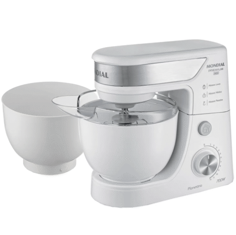 Batedeira Planetária Mondial Branco e Inox 700W Premium 12 Velocidades