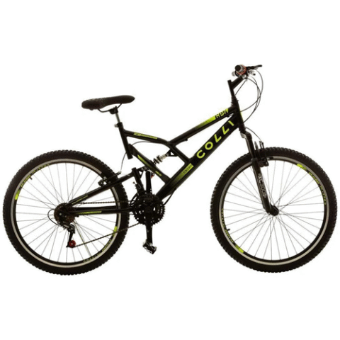 Bicicleta Aro 26 Colli Dupla Suspensão com 21 Marchas Freios V-Brake Preto/Amarelo