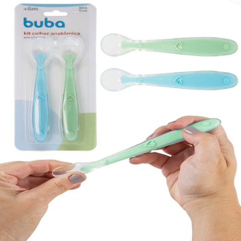 Buba Kit Colher Silicone Azul E Verde