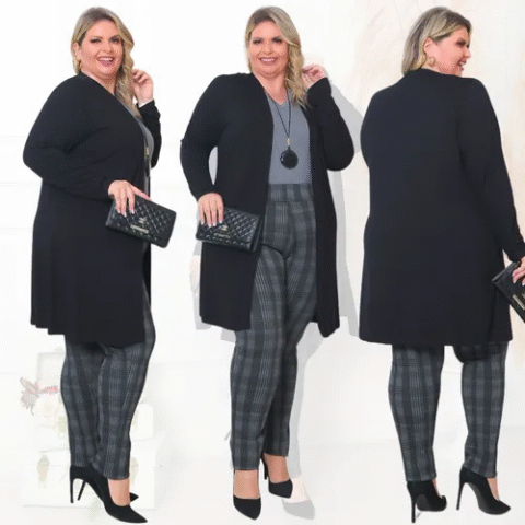 Cardigan Manga Longa Kroft Plus Size Viscolycra (4 Cores)