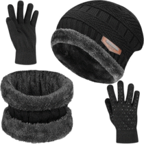 Conjunto de 3 Peças Forro de Lã Grossa com Luvas + Gorro + Caveira