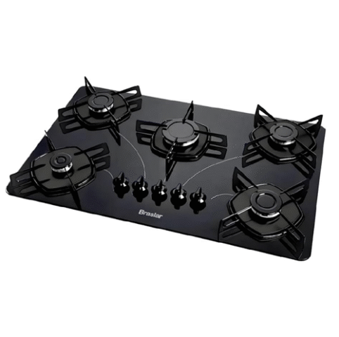 Cooktop A Gás 5 Bocas Braslar Pop Automático Preto Bivolt