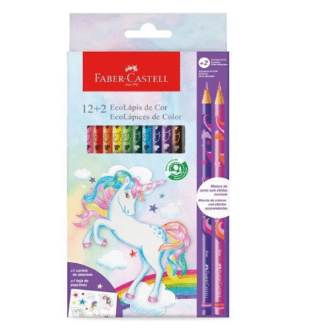 EcoLápis Faber-Castell Unicórnio 12 Cores + 2 Cores Misturinha