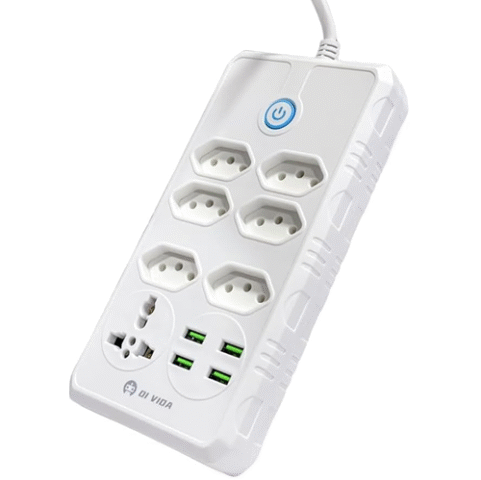 Extensão Elétrica Regua com 6 Tomadas + 4 Interfaces USB + 1 Tomada Universal com Cabo de Alimentação 1,9m