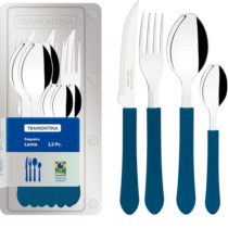 Faqueiro Tramontina 12 Peças Leme com Lâminas em Aço Inox e Cabos de Polipropileno Azul