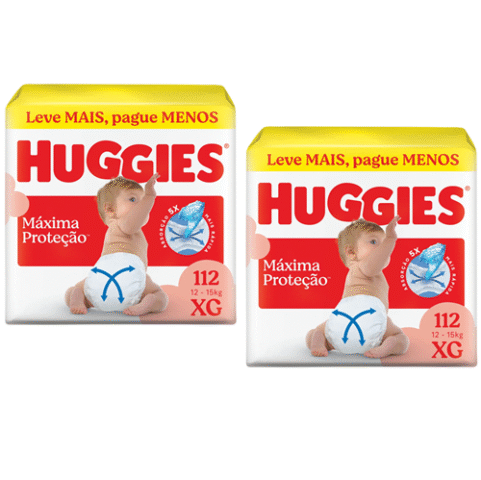 2 Pacotes Fraldas Huggies Máxima Proteção XG 112 Unidades