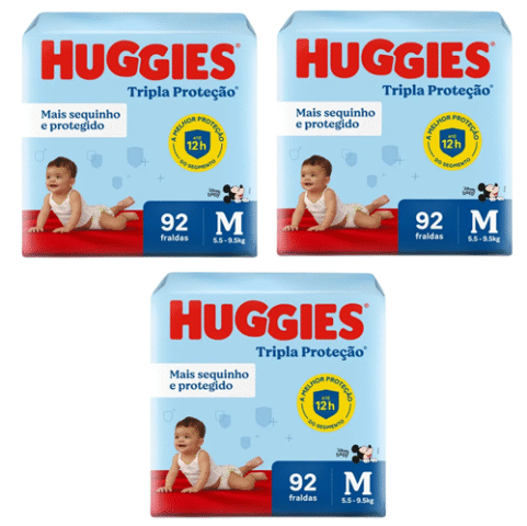 Huggies 3 Pacotes Fralda Disney Baby Tripla Proteção M 92 Unidades