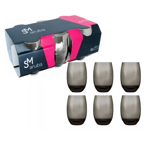 Jogo 6 Copos Aruba Vidro Fumê Luxo 465ml Nadir
