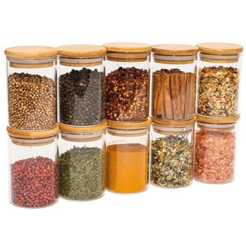 Jogo De 10 Potes Herméticos De Vidro Tampa De Bambu 250ml