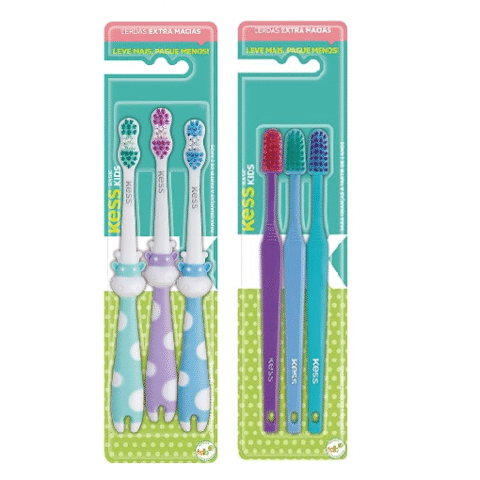 Kess Combo Infantil Com 3 Escovas Coloridas (2 opções)