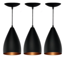 Kit 03 Pendentes Vegas Preto Fosco Com Cobre Estrutura Preto Fosco/Bronze