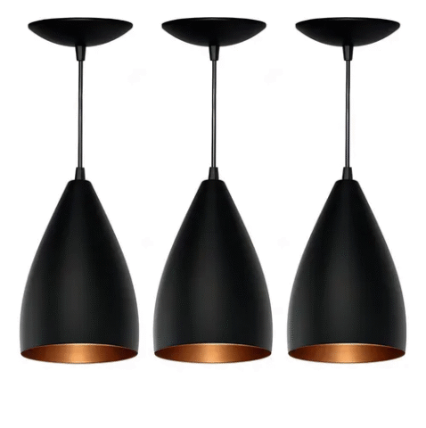 Kit 03 Pendentes Vegas Preto Fosco Com Cobre Estrutura Preto Fosco/Bronze