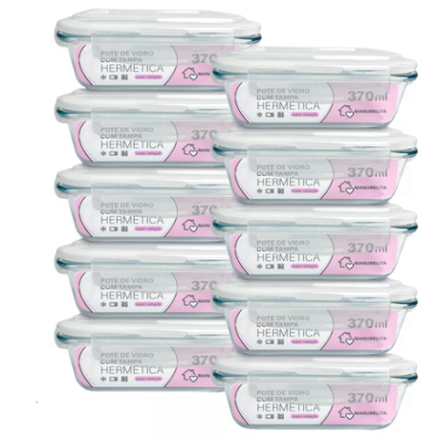 Kit 10 Marmitas Vidro Hermético Vidro Tampa Trava 370ml Manubelita