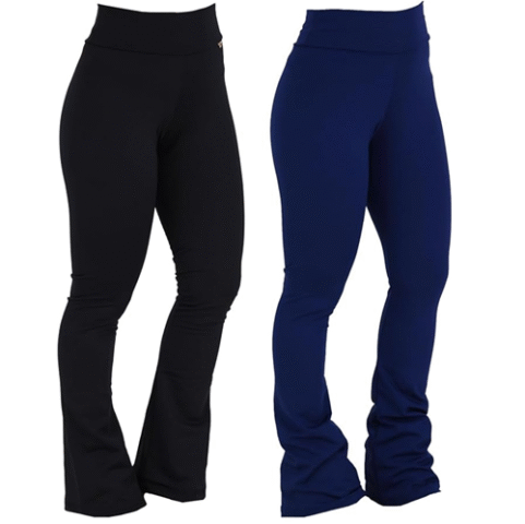 Kit 2 Leggings Feminina Flare Suplex Peluciada Cós Alto Click Mais Bonita