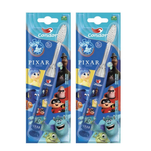 Kit 2 Unidades Escova Dental Infantil LED Pixar Condor