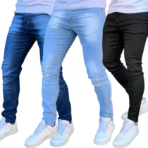 Kit 3 Calça Jeans Skinny Masculina Com Lycra Estica Parfam