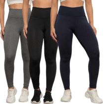 Kit 3 Calça Legging Feminina Cintura Alta Costura Reforçada Miss Sexy