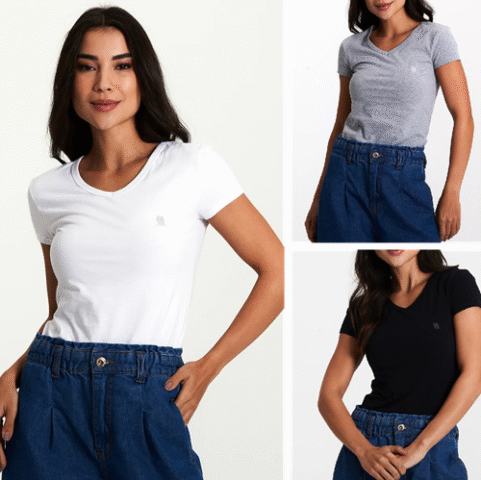 Kit 3 Camisetas Femininas Básicas Polo Wear Sortido