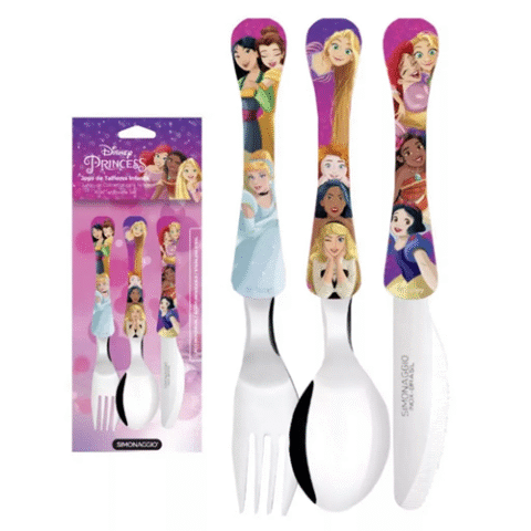 Kit 3 Peças Talher Infantil Disney Princesas Inox Simonaggio