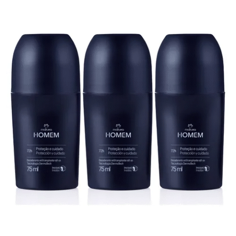 Kit 3 Unidades Desodorante Antitranspirante Roll-on Natura Homem (4 opções)