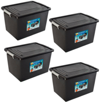 Kit 4 Caixas Organizadoras 56L com Tampa e Trava Preta Arqplast