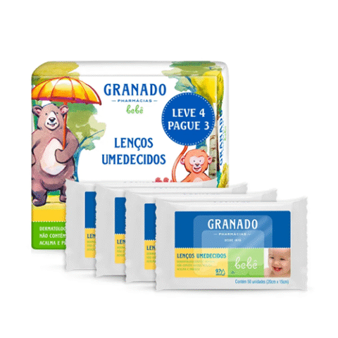 Kit 4 Pacotes Lenço Umedecido Granado Tradicional 50 Unidades