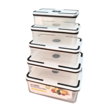 Kit 5 Potes Herméticos Retangulares com Tampa 490ml/820ml/1300ml/2000ml/2900ml