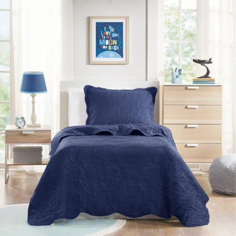 Kit Colcha Cobre Leito Infantil 2 Peças Dupla Face Galáxia Azul Best Casa