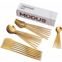 Kit Modus Talheres 24 Peças Aço Inox Faqueiros Com Colher Facas Garfo Ouro