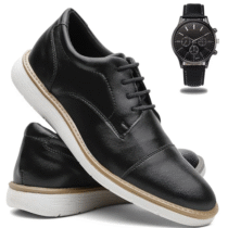 Kit Sapato Social Derby Casual Oxford Estilo + Relógio