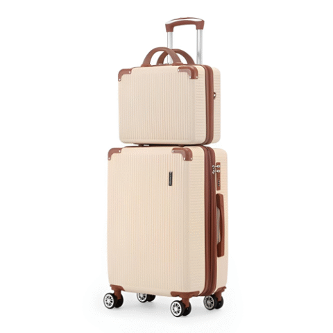 Mala De Bordo Pequena 10kg Miami + Frasqueira Aprovada ANAC com 4 Rodas Duplas 360° Bege Listras