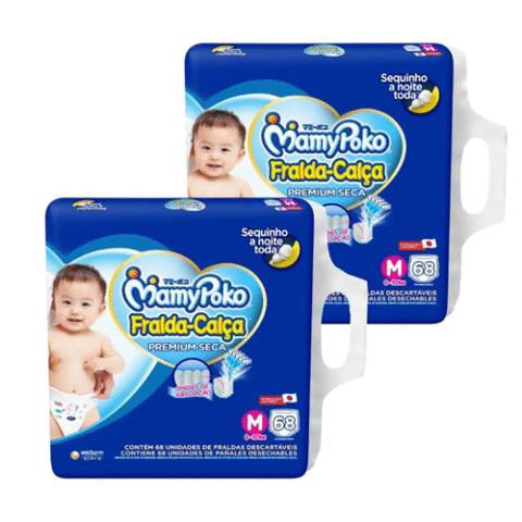 MamyPoko 2 Pacotes Fralda-Calça Premium Seca M 68 Unidades