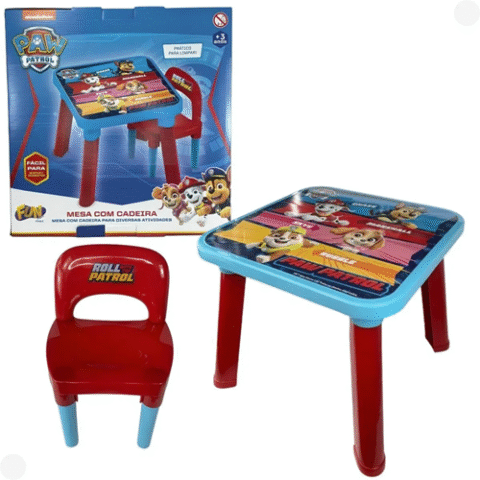 Mesa De Atividades Patrulha Canina Com Cadeira Fun